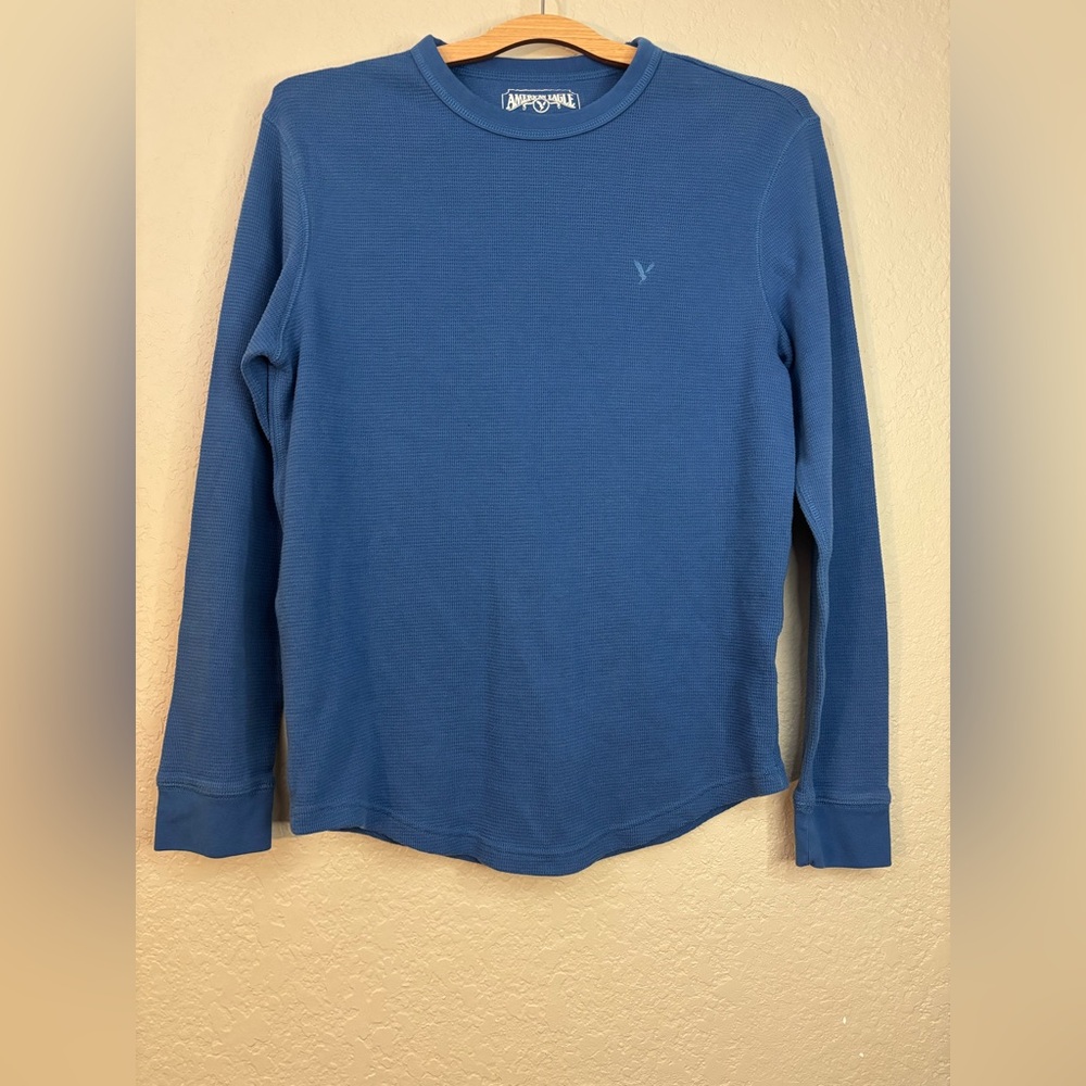 American Eagle Outfitters Textured Blue Crew Neck Long Sleeve Size S